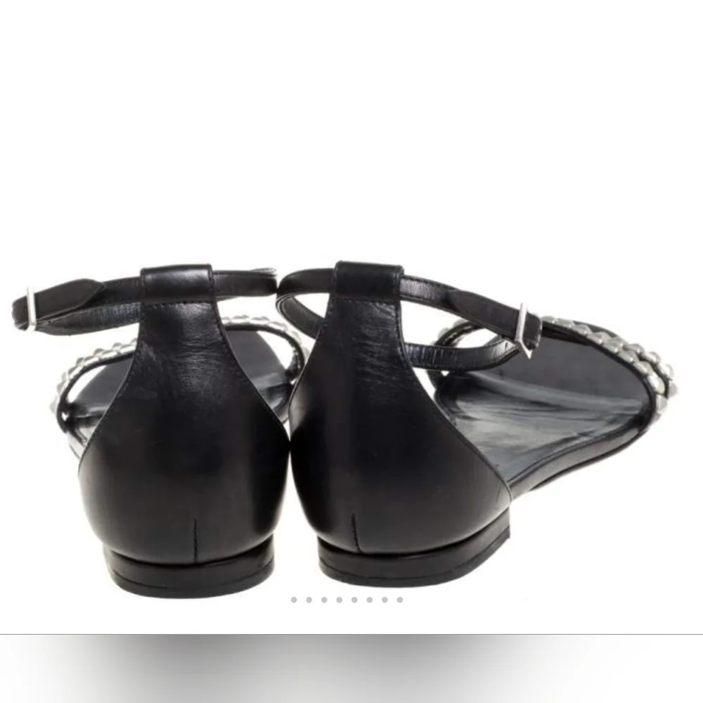 Saint Laurent Paris Leather Studded Ankle Strap Flats - Picture 6 of 8